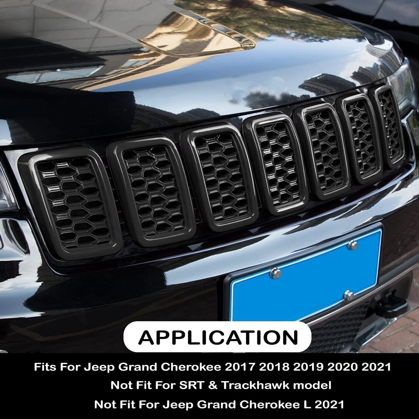 Front Honeycomb Mesh Grille Cover Trim for Jeep Grand Cherokee 2017–2021