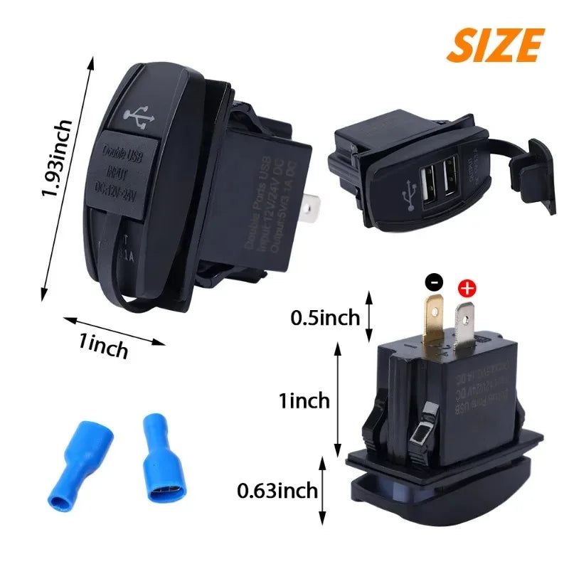 Universal Dual USB 12V Car Charger 2-Port 3.1A/4.2A Waterproof USB Power Adapter