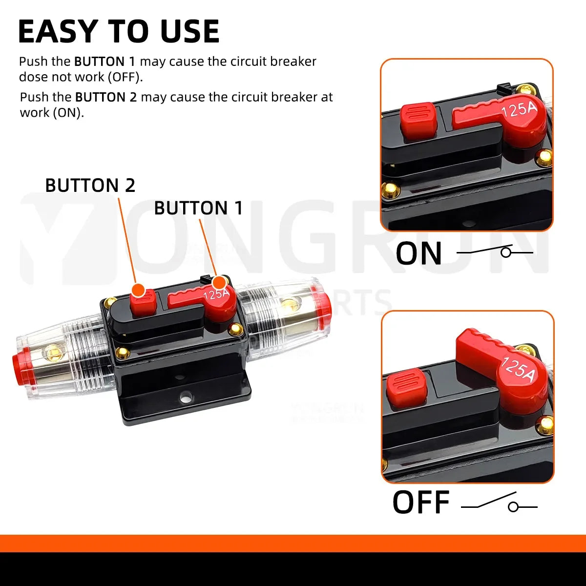 Circuit Breaker 20A–300A Manual Reset for Car Audio System 12V- 48V DC 40A 60A