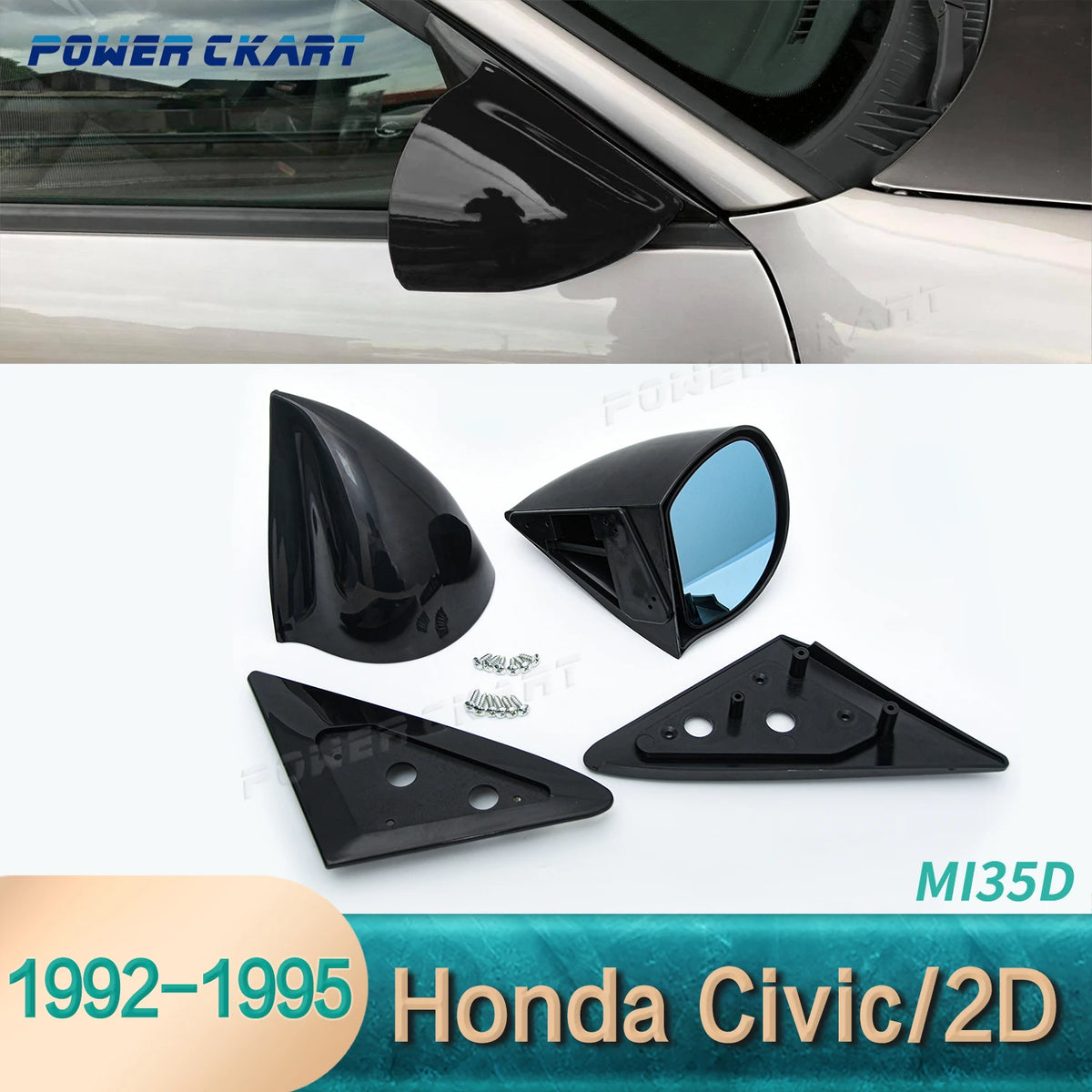 JDM Side Mirror Black Manual Adjust Rearview Mirror for Honda Civic Mitsubishi EVO