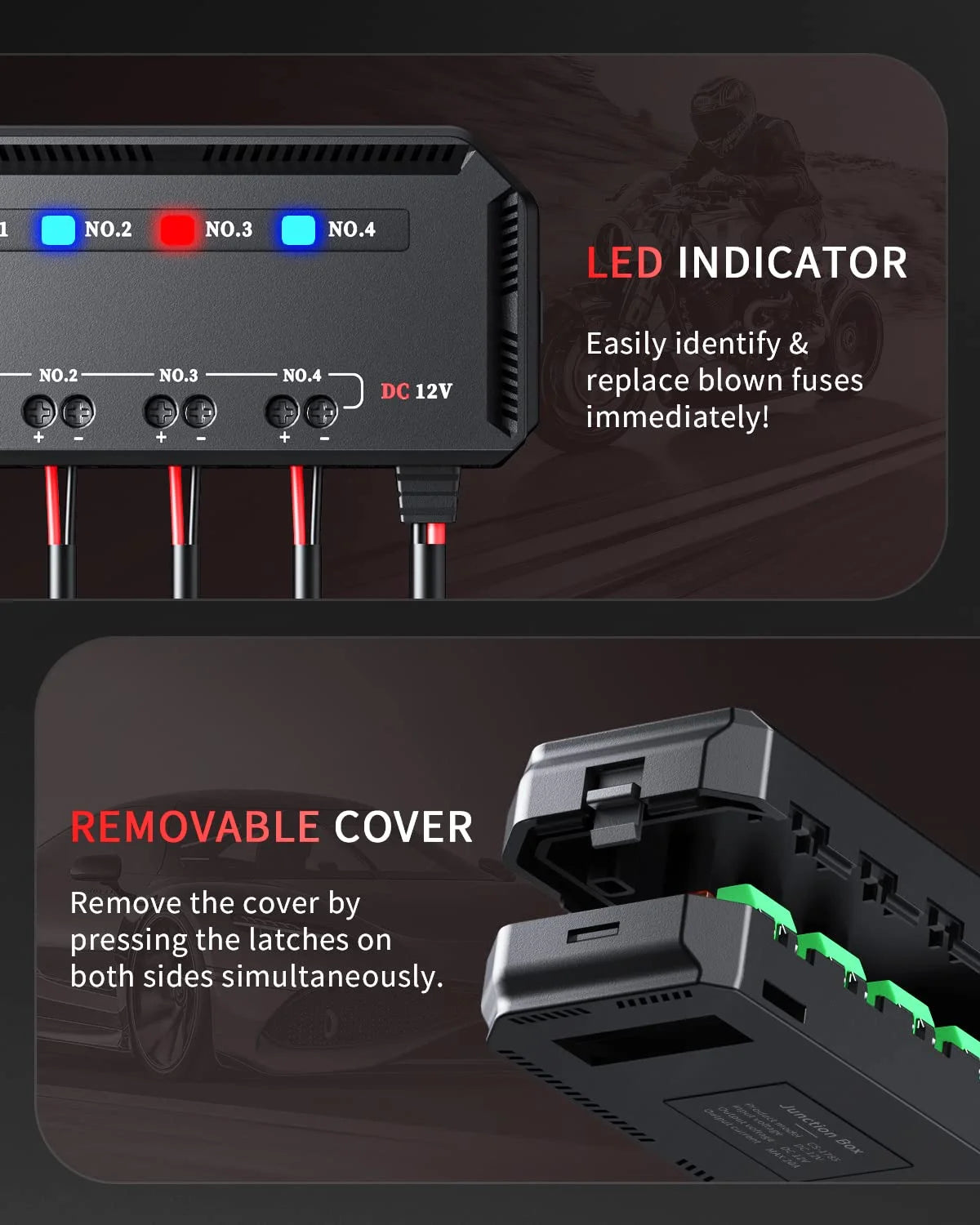 Anchtek 12V Motorcycle Fuse Box 4 Circuit Mini Blade Fuse Holder LED Indicator