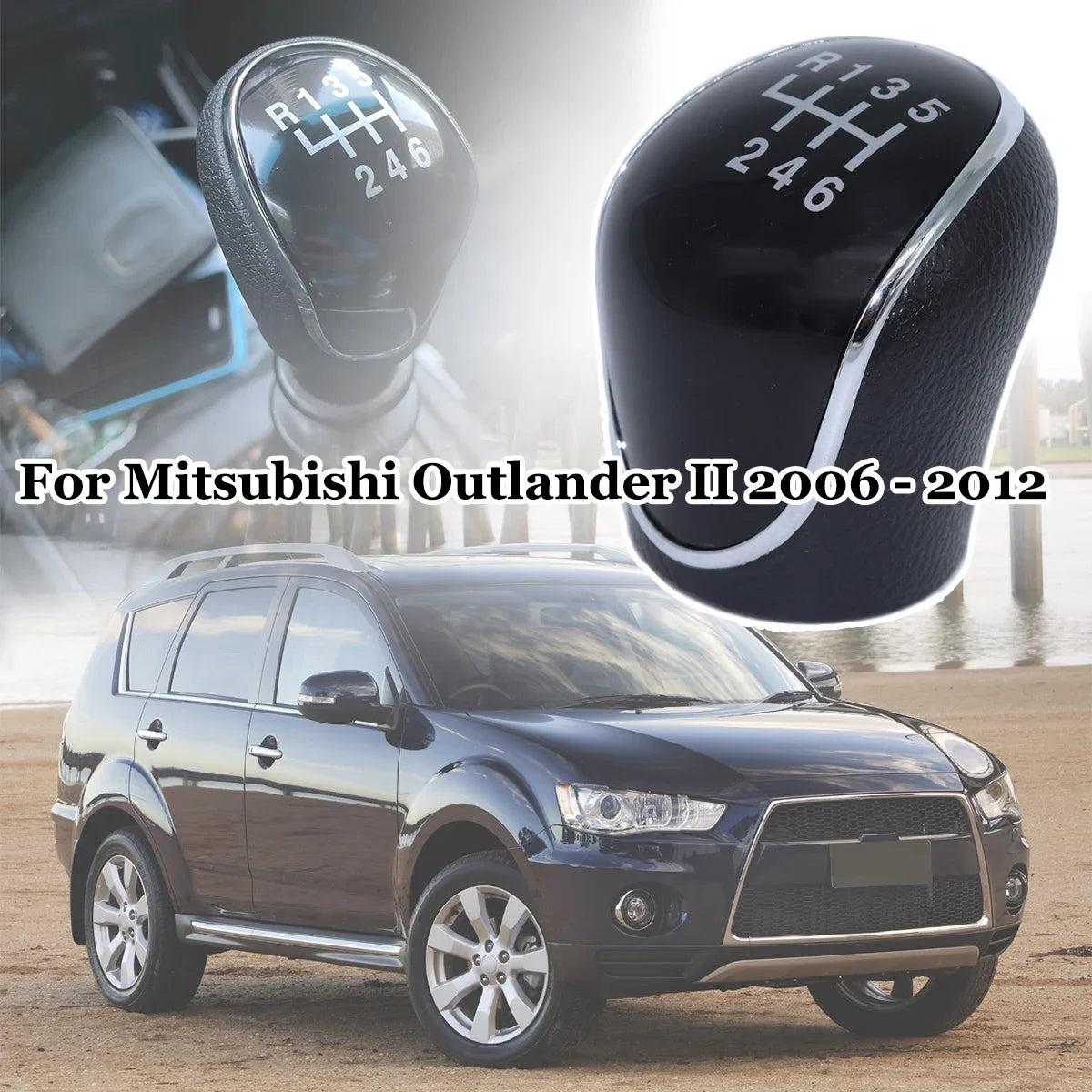 6 Speed +R Chrome Black Gear Shift Knob M10 Mitsubishi Outlander Sentra