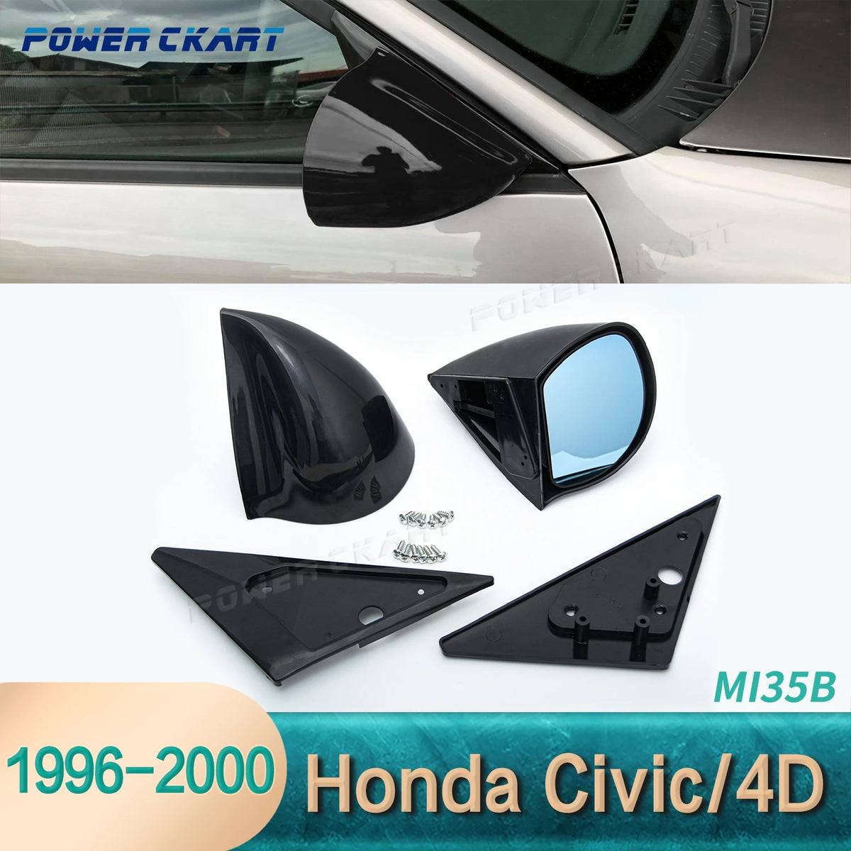 JDM Side Mirror Black Manual Adjust Rearview Mirror for Honda Civic Mitsubishi EVO