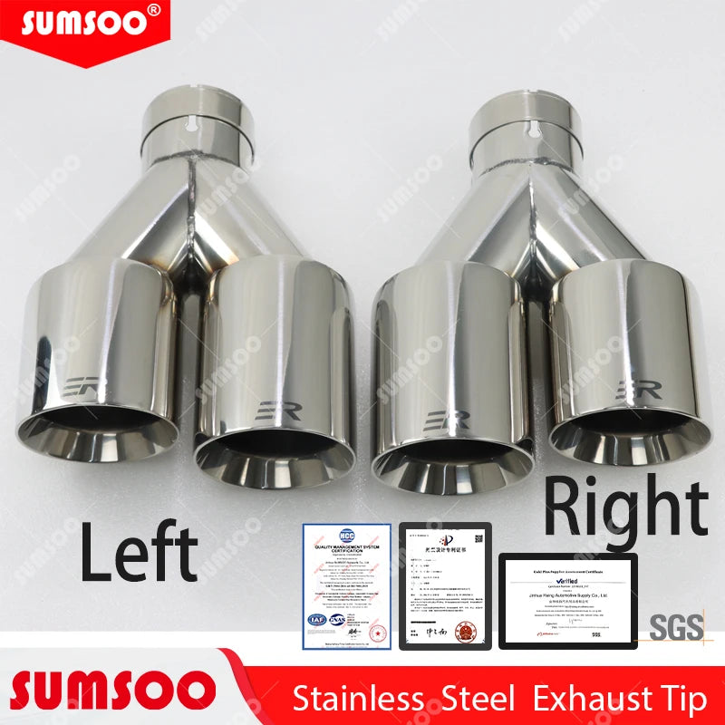 1Pcs Stainless Steel Dual Outlet Exhaust Tip Muffler Tailpipe Decoration