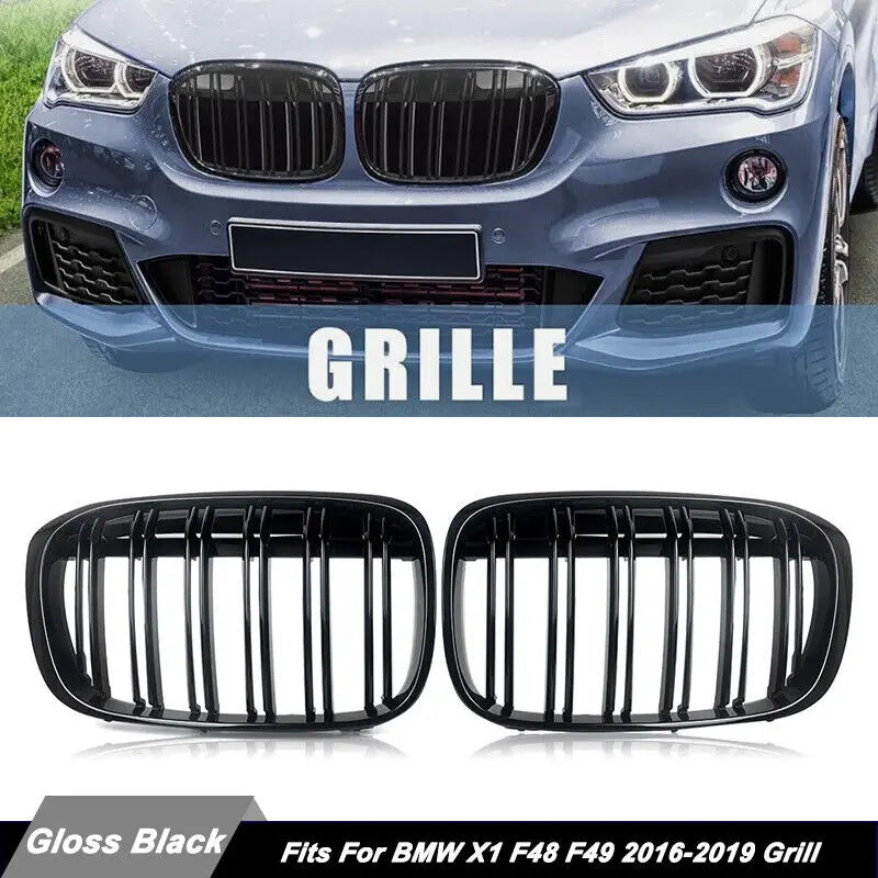 Gloss Black Double Slat M Style Kidney Grille for BMW X1 F48 F49 2016–2020