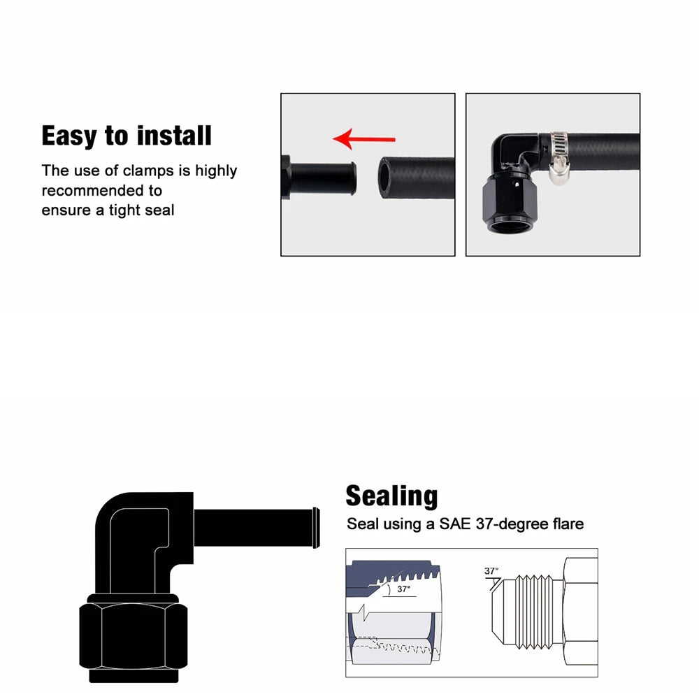Female AN6 6AN to 5/16" 8mm Hose 90 Degree Swivel Barb Elbow Fitting Adapter