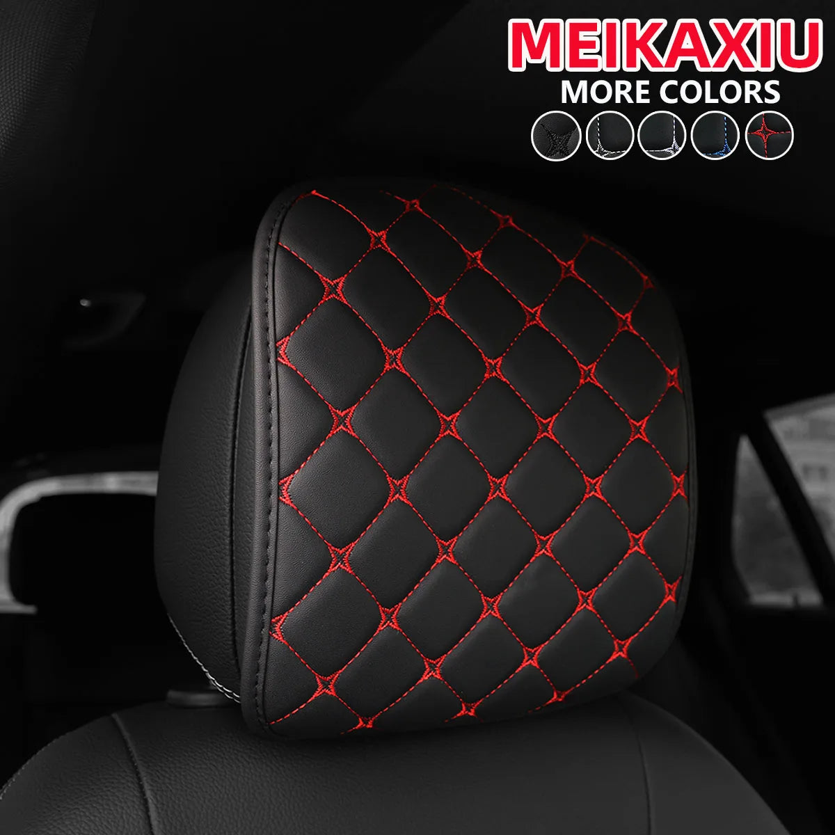 PU Leather Embroidered Car Headrest Pillow Detachable Neck Support Cushion
