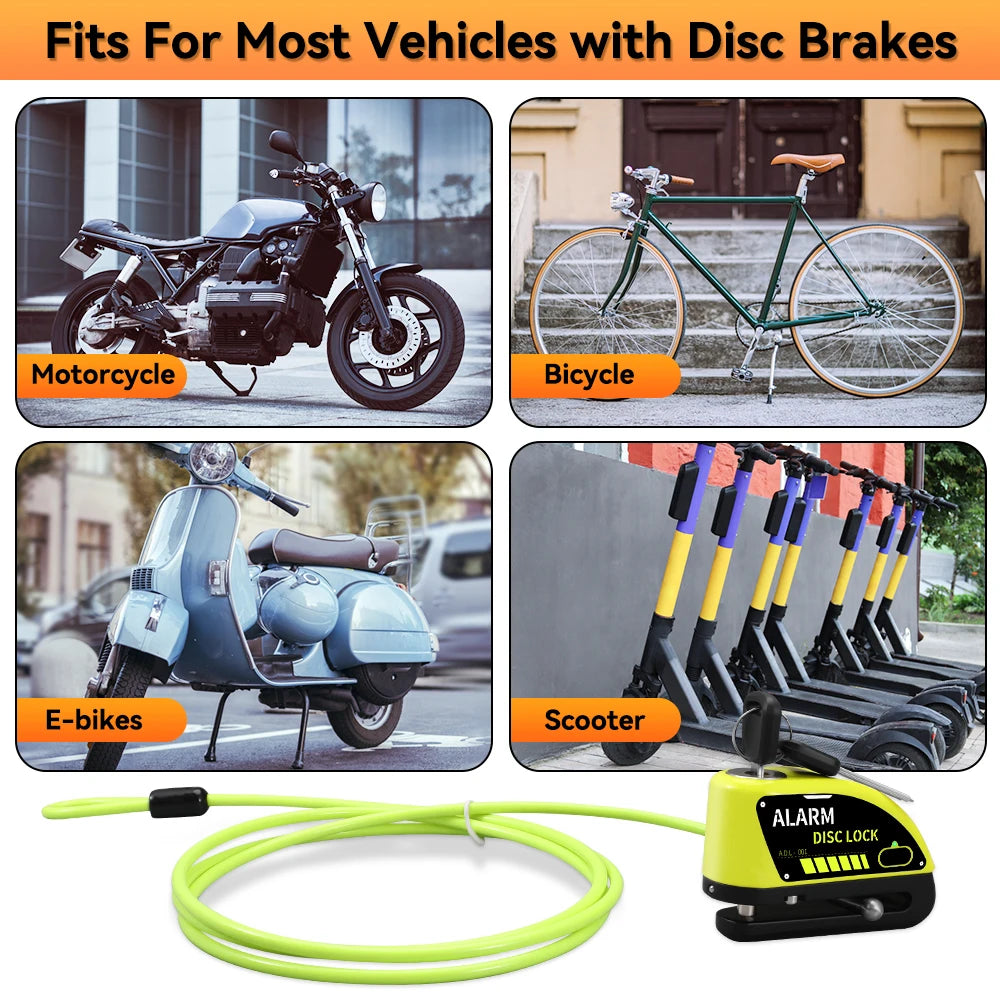 Motorcycle Alarm Disc Brake Lock 120dB Anti Theft Wheel Lock Scooter Bicycle