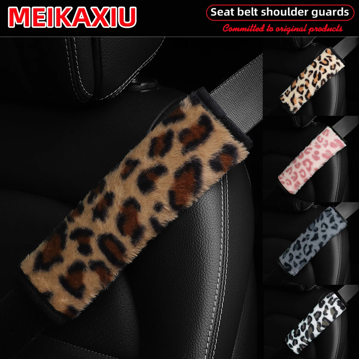 Leopard Print Plush Seat Belt Shoulder Pad Covers Soft Comfort Safety Belt Protectors