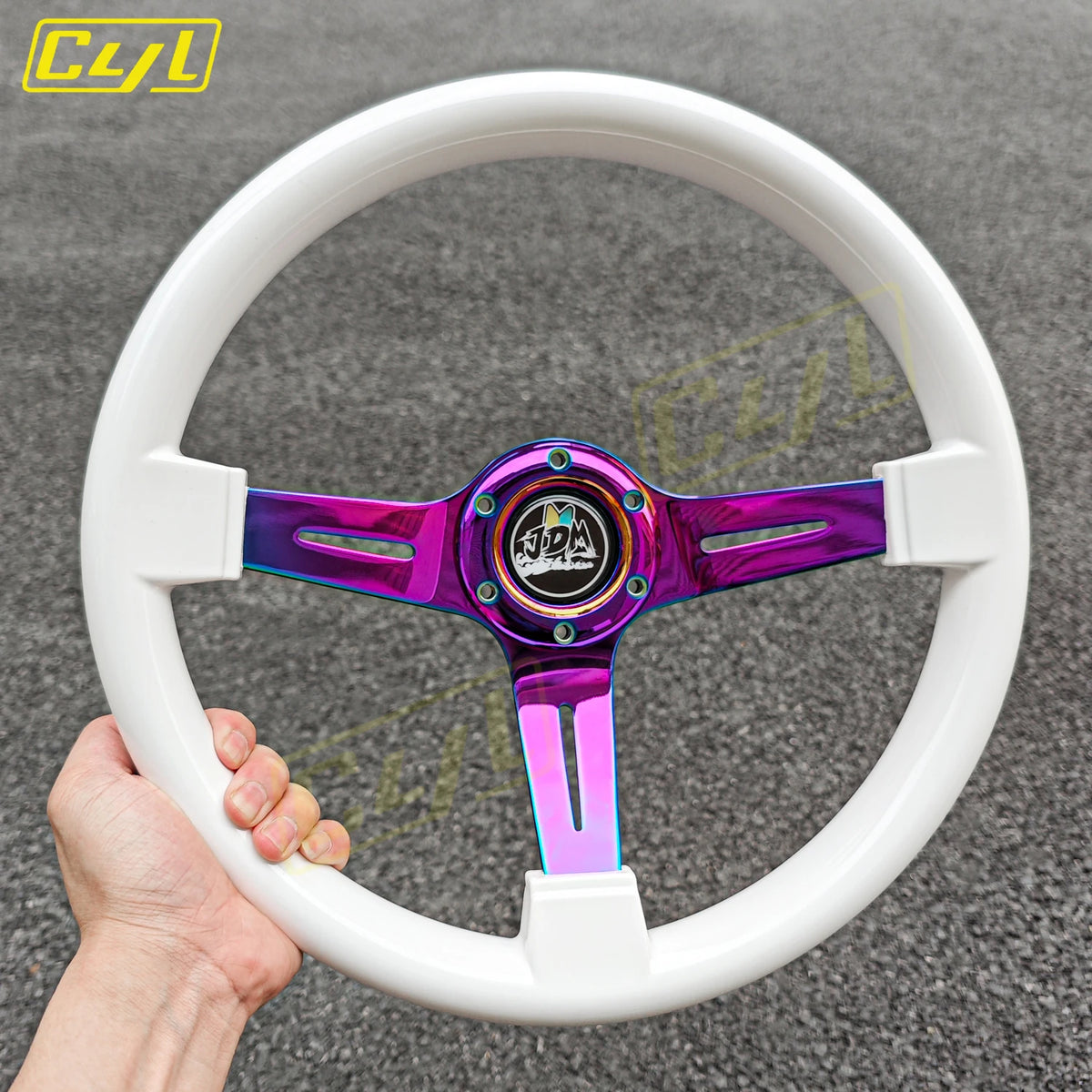JDM Pink Black White ABS Steering Wheel Neo Chrome Spoke Deep Dish Drift Wheel