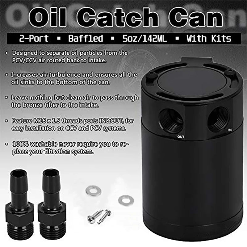 Universal 200ml Aluminum Oil Catch Can 2-Port Baffled Reservoir Tank