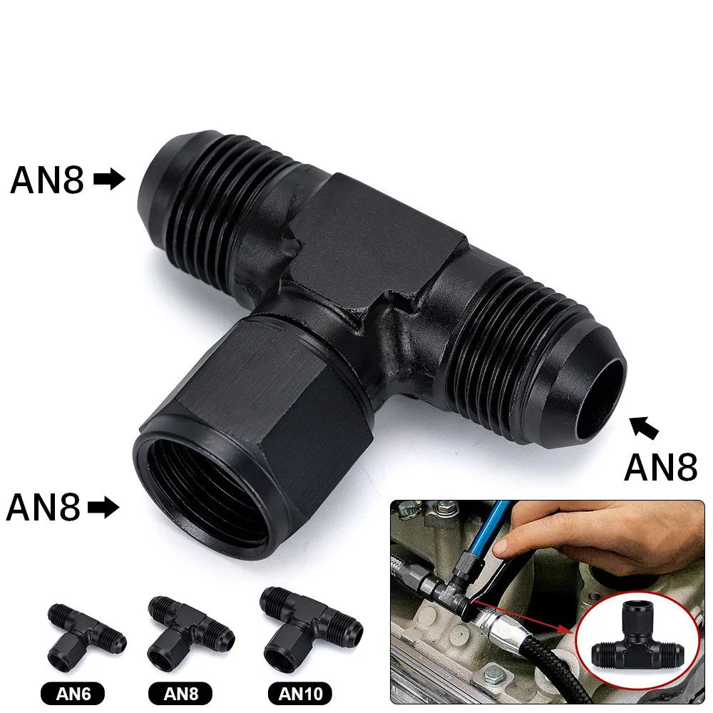 Black Aluminum AN6 T Block Fuel Hose Tee Union Adapter 6AN to 2x 6AN