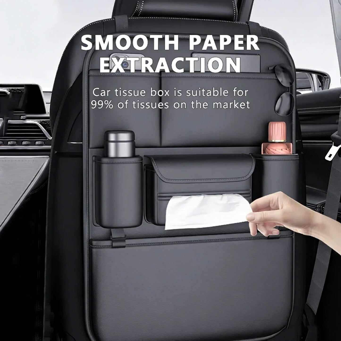 6 Pocket Car Seat Back Organizer Storage Bag Waterproof Cup Tissue Holder