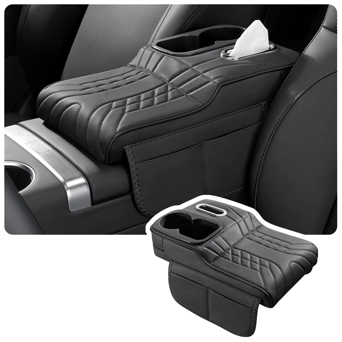 Universal Car Armrest Cushion Center Console Cover Cup Holder Tissue Storage