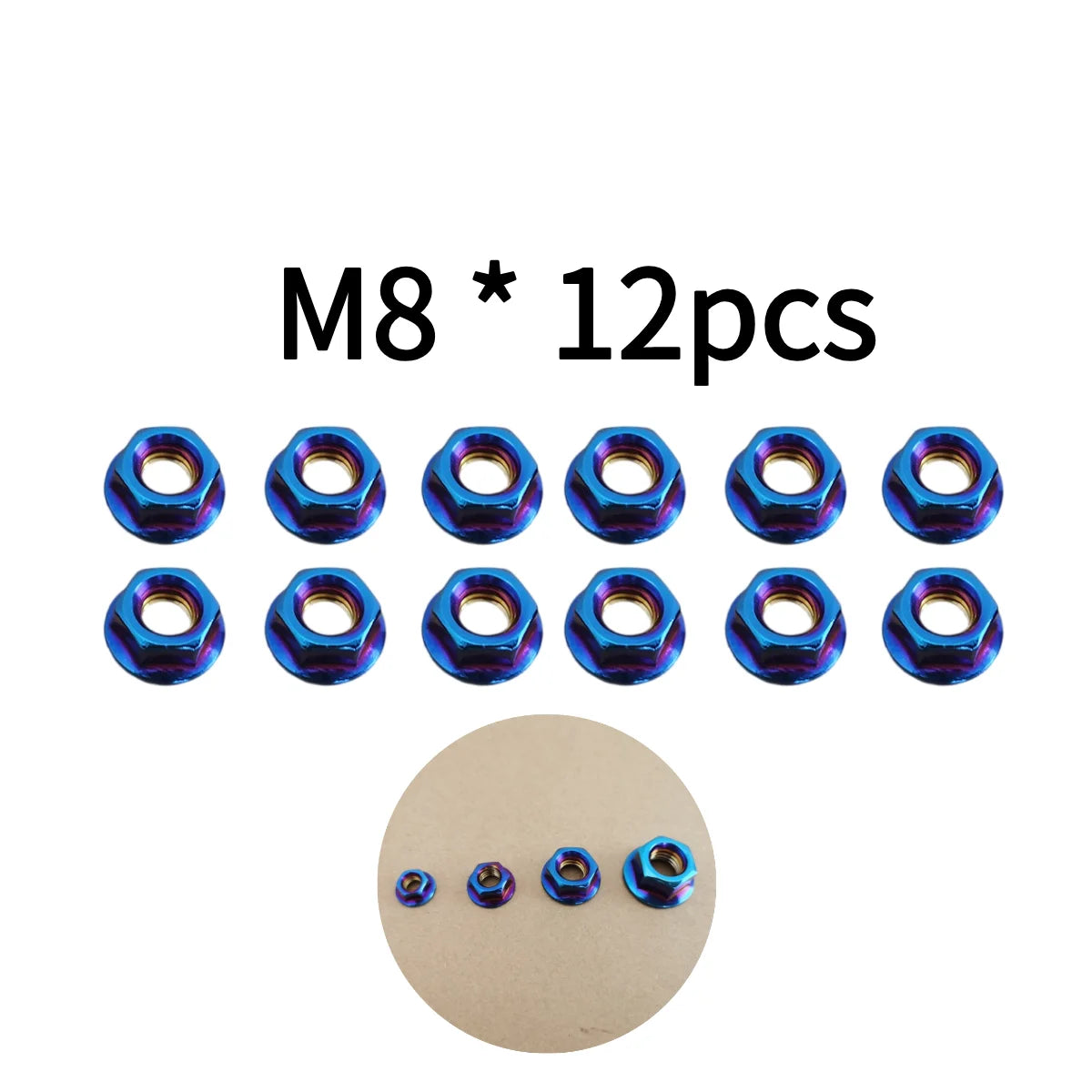 12PCS Stainless Steel Flange Lock Nuts M5 M6 M8 M10 Blue Motorcycle Fasteners