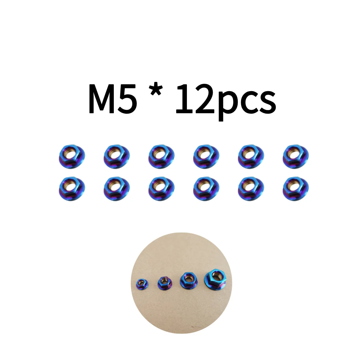 12PCS Stainless Steel Flange Lock Nuts M5 M6 M8 M10 Blue Motorcycle Fasteners