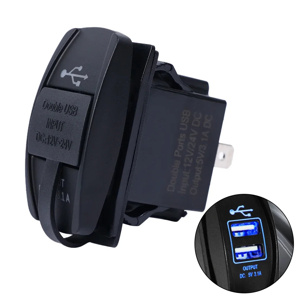 Universal Dual USB 12V Car Charger 2-Port 3.1A/4.2A Waterproof USB Power Adapter