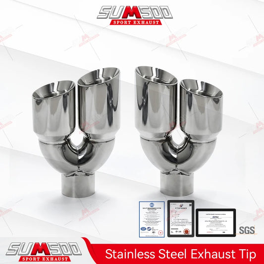 1Pcs U Type 304 Stainless Steel Dual Exhaust Tip Double End Muffler Tailpipe