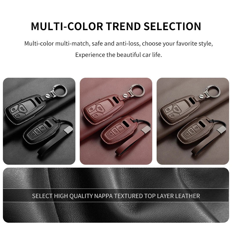 Leather Smart Key Case Cover with Keychain for Audi A4, A4L, A5, Q5 2016–2018