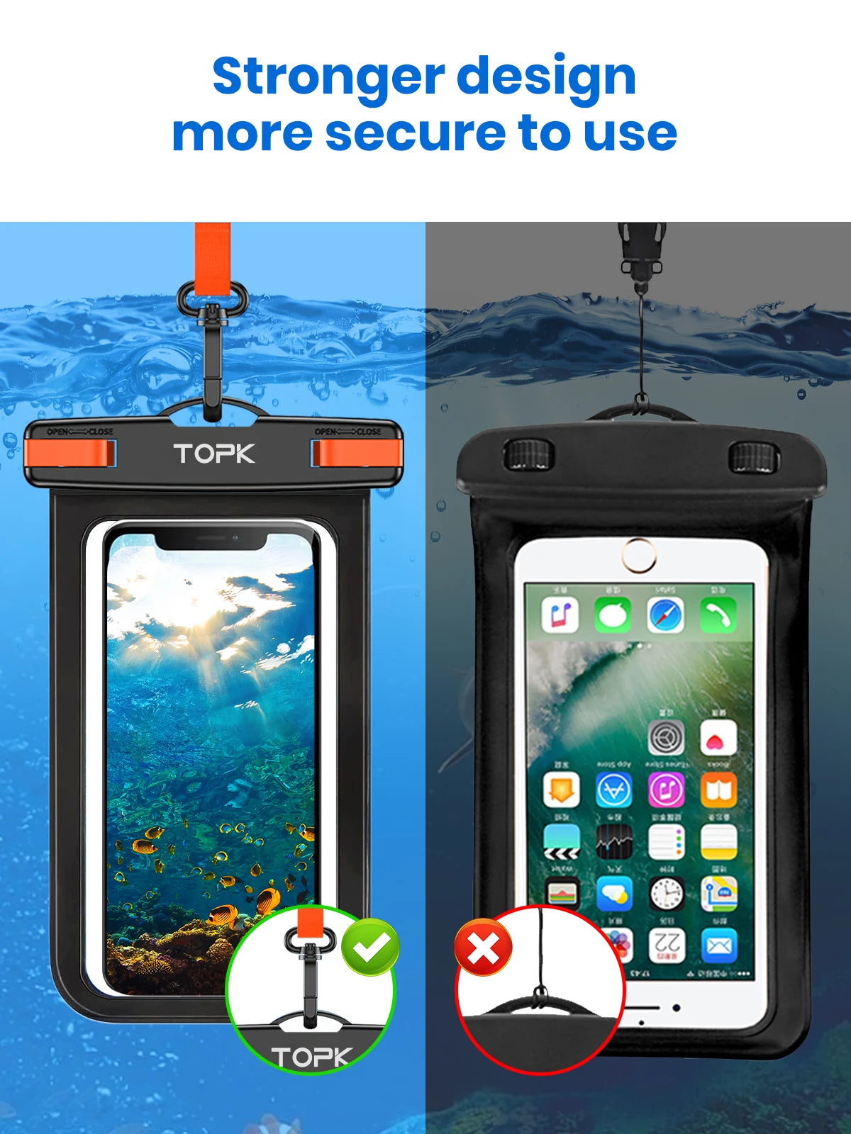 TOPK E01 Waterproof Phone Pouch IPX8 Dry Bag Case Lanyard iPhone Samsung