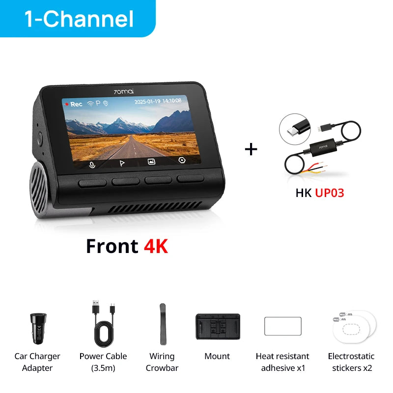 70mai A800SE 4K UHD Dash Cam Wi-Fi 6 Car DVR with GPS ADAS Voice Control