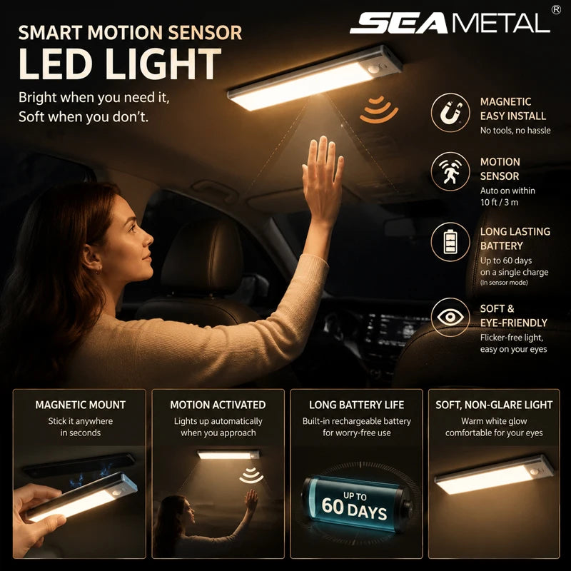 SEAMETAL Universal Trunk Sensor Light Magnetic LED Wide Area Detection No Wiring