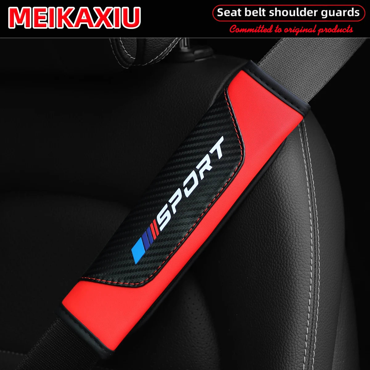 SPORT PU Leather Carbon Fiber Seat Belt Shoulder Pads Universal Safety Belt Covers