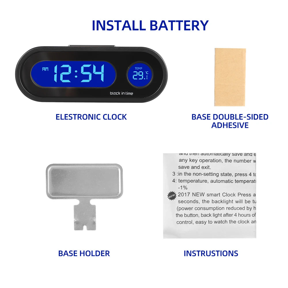 Digital Car Clock LCD Display Auto Interior Thermometer Backlit Time Watch