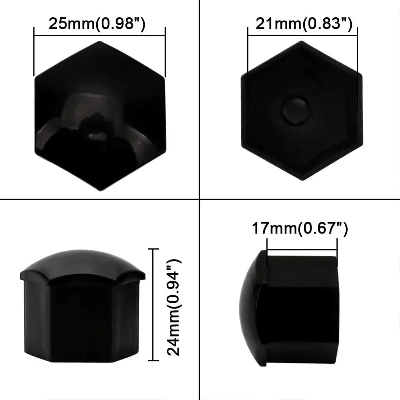 20Pcs Car Wheel Nut Caps 17mm 19mm 21mm Black Plastic Bolt Covers