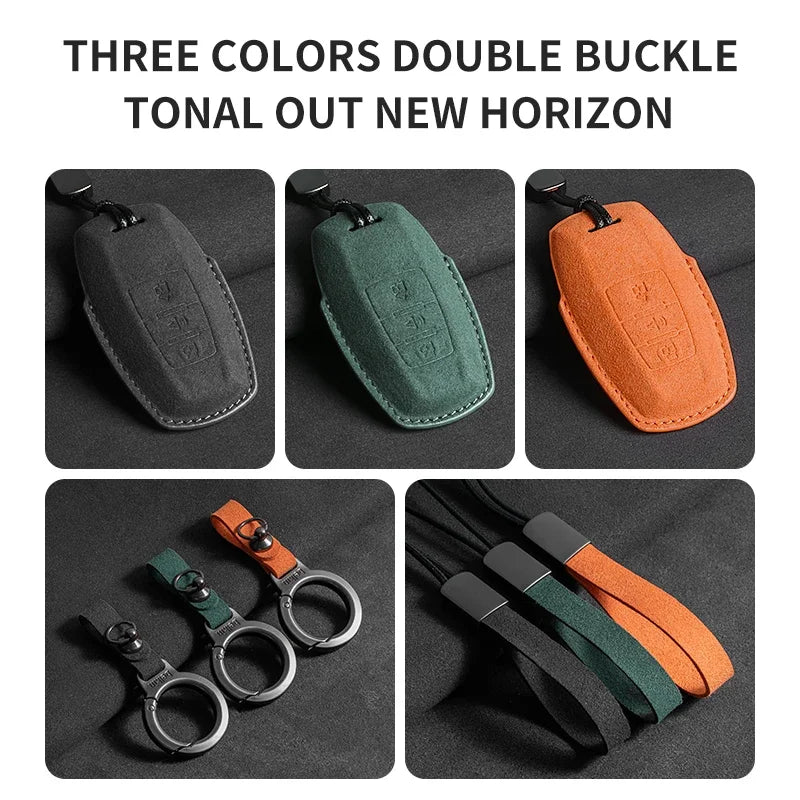 Suede Car Key Case Cover with Keychain for Great Wall Haval H6, Jolion
