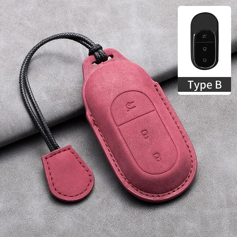 Leather Car Key Case with Keychain for Leapmotor T03, S01, C01 & C11 2023+