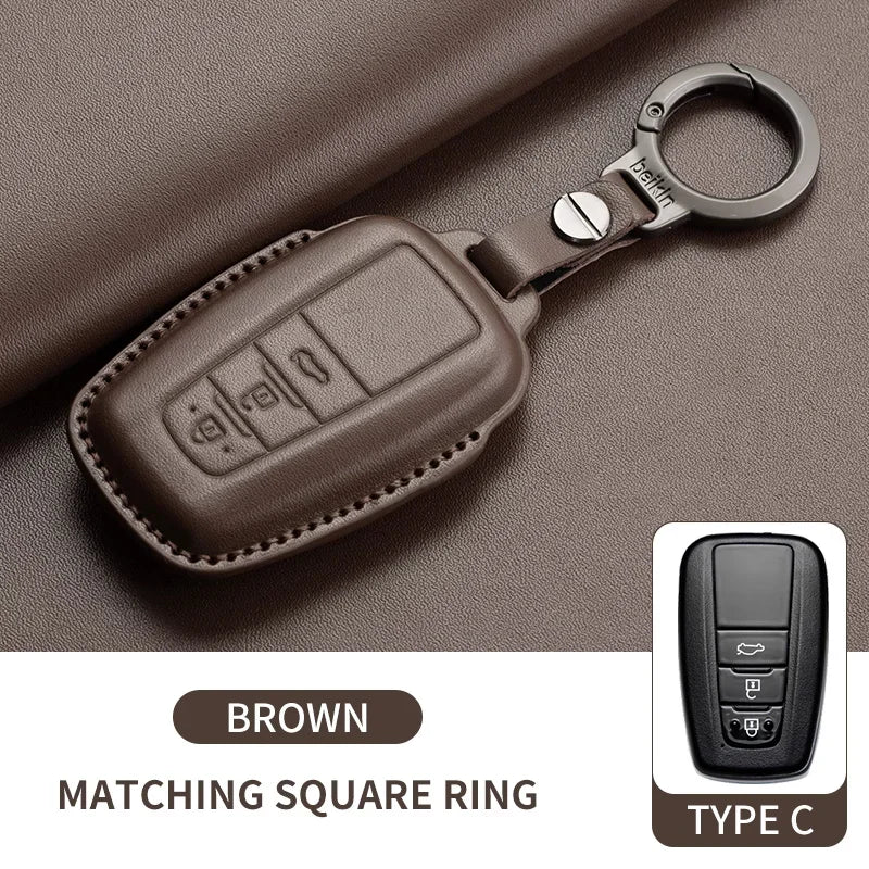 Leather Smart Key Case Cover for Toyota Prius, Camry, Corolla, Avalon, C-HR, RAV4