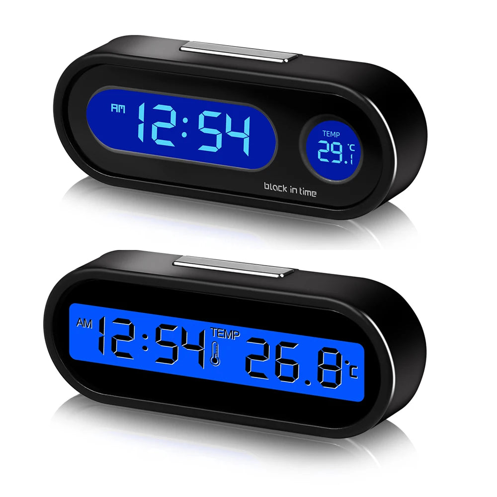 Digital Car Clock LCD Display Auto Interior Thermometer Backlit Time Watch