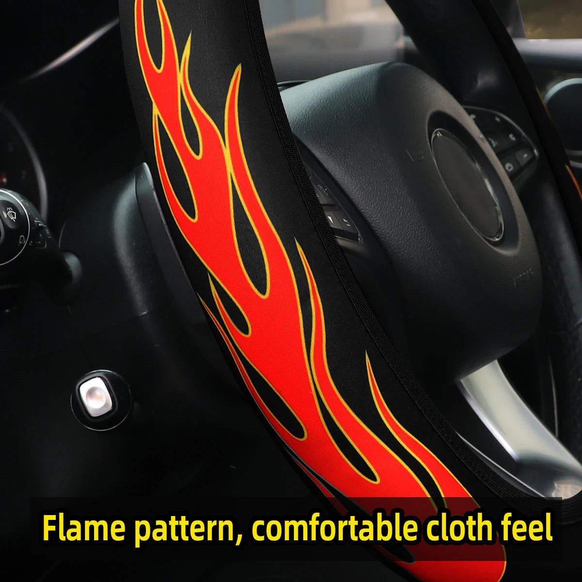 Flame Fabric Steering Wheel Cover – Universal Non-Slip Waterproof 14.5–15 Inch