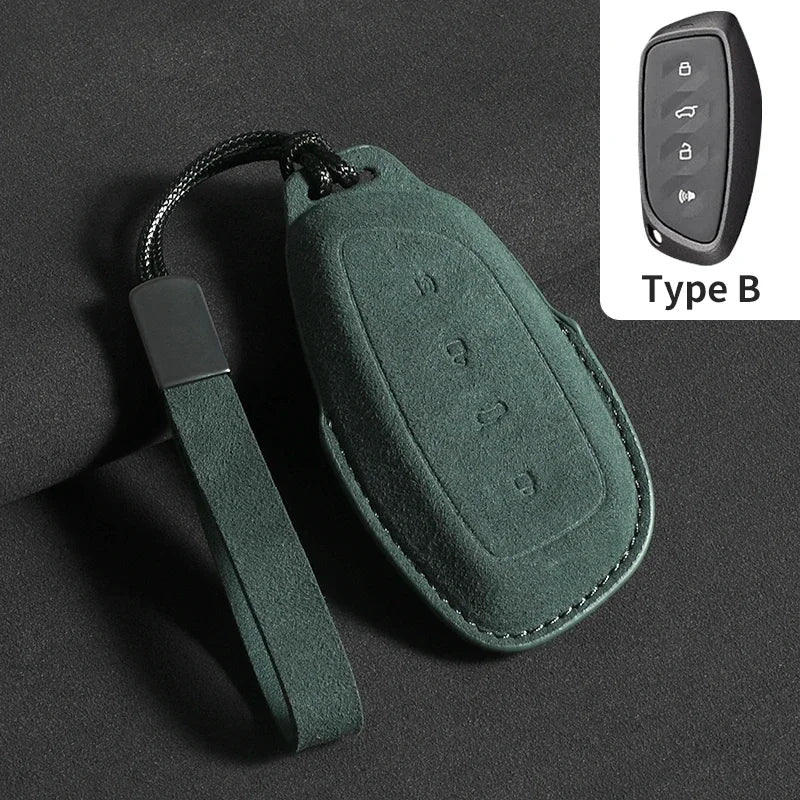 Suede Car Key Case Cover with Keychain for Great Wall Haval H6, Jolion