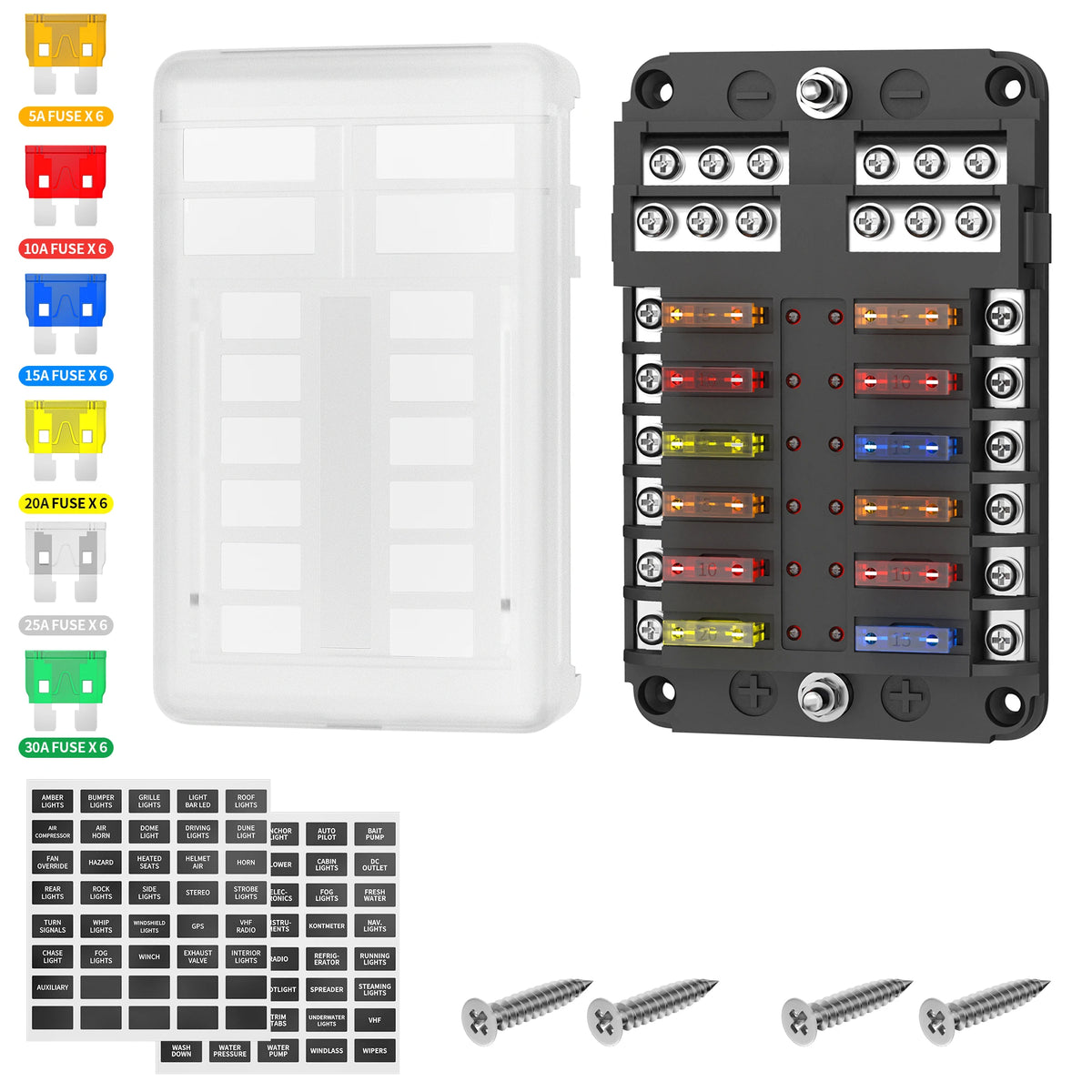 DaierTek 6/12 Way Fuse Block 12V ATO ATC Blade Fuse Box LED Indicator Car RV