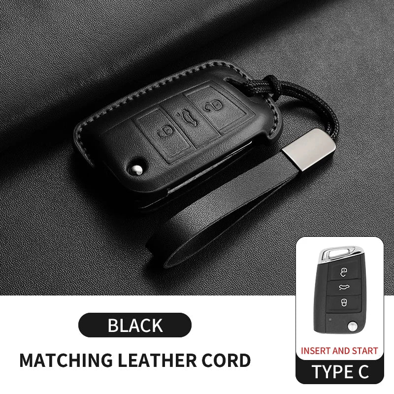 Leather Smart Key Case Cover for Volkswagen Polo, Golf 7 MK7, Tiguan Passat