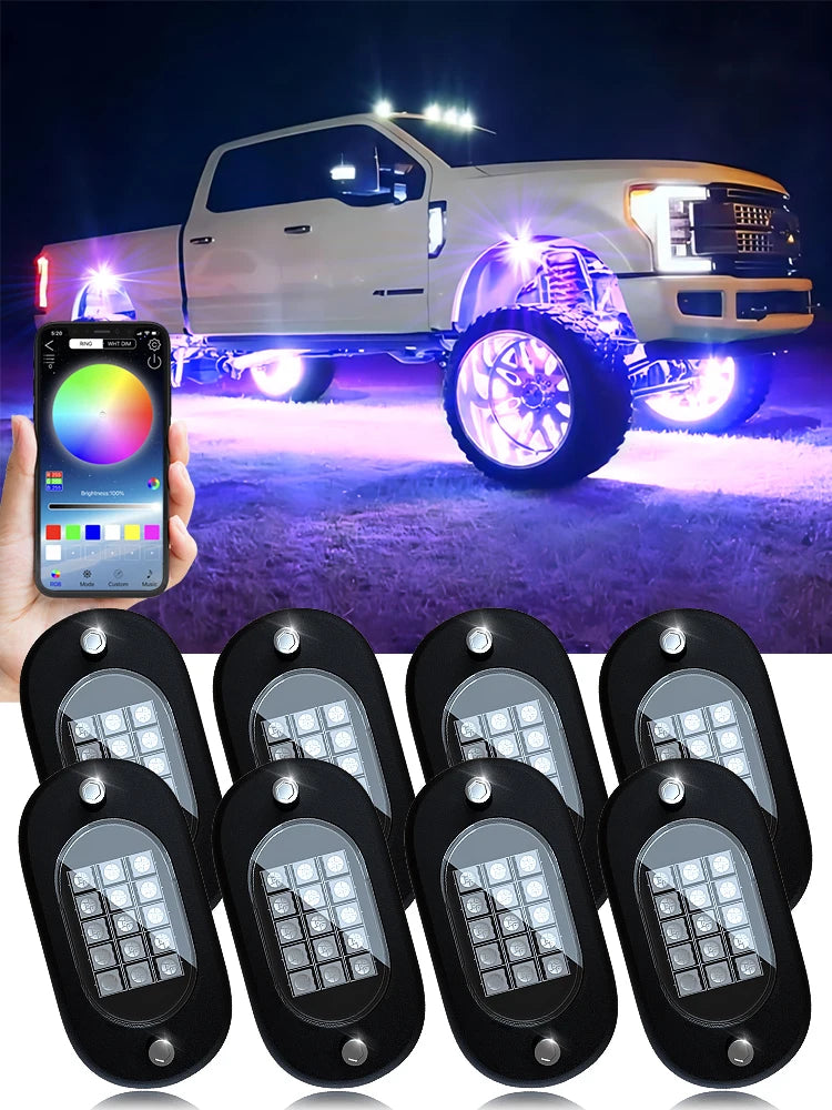 RGB LED Rock Lights 4-14 Pods APP Music Sync Underglow Chassis Lights