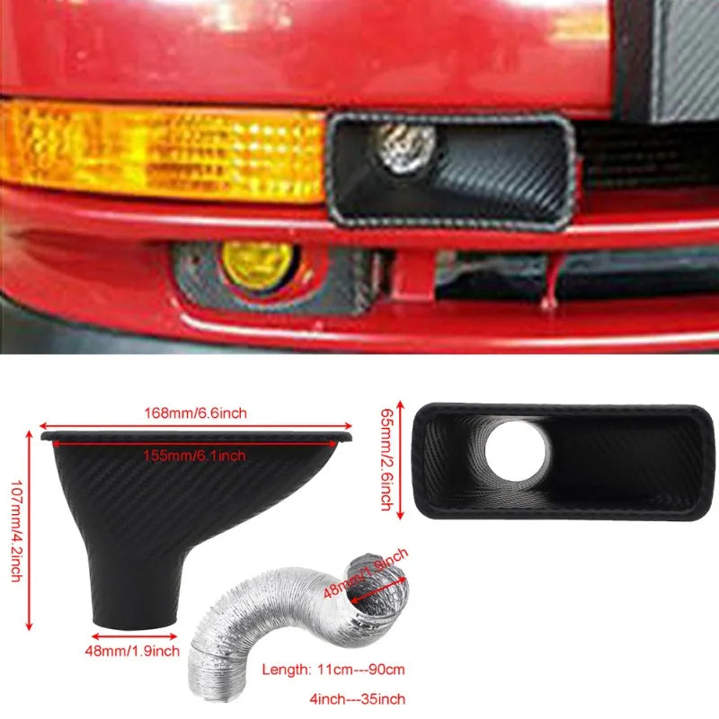 Universal Front Bumper Air Intake Pipe Kit ABS Carbon Print Rectangle Circle