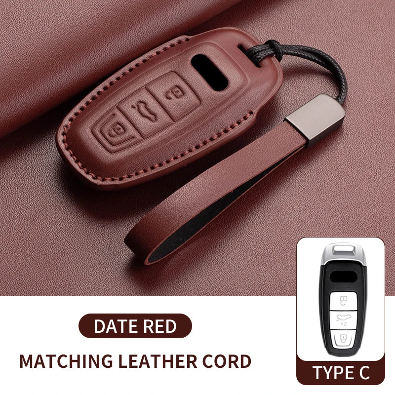 Leather Smart Key Case Cover with Keychain for Audi A4, A4L, A5, Q5 2016–2018
