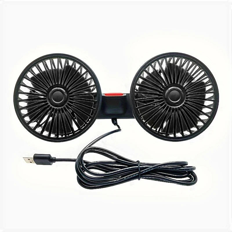 360° Dual Head Car Seat Fan 3 Speed USB Rechargeable Adjustable Cooling