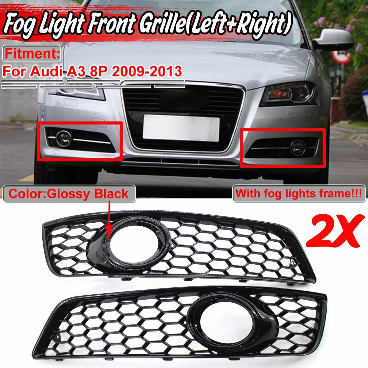 Honeycomb Front Fog Light Grille Set for Audi A3 8P 2009–2013