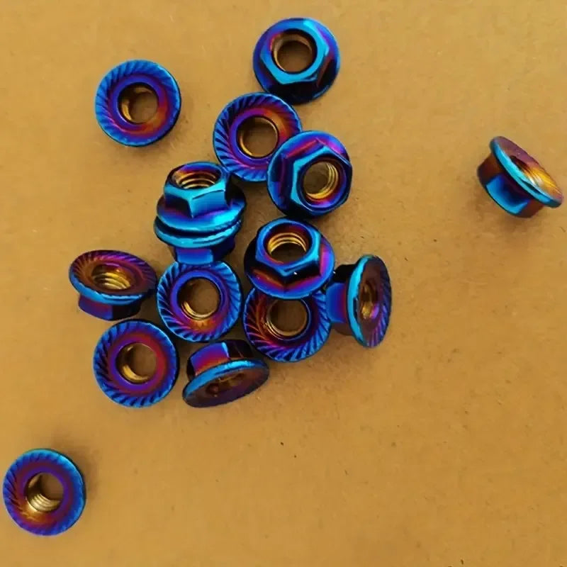 12PCS Stainless Steel Flange Lock Nuts M5 M6 M8 M10 Blue Motorcycle Fasteners