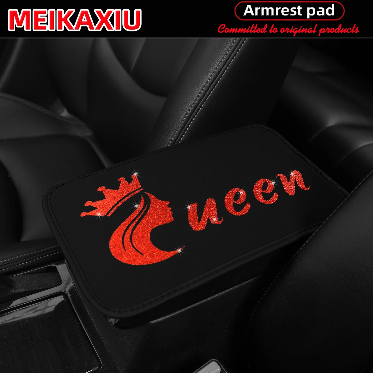 Queen Bling Car Armrest Cushion Rhinestone Center Console Cover for Women