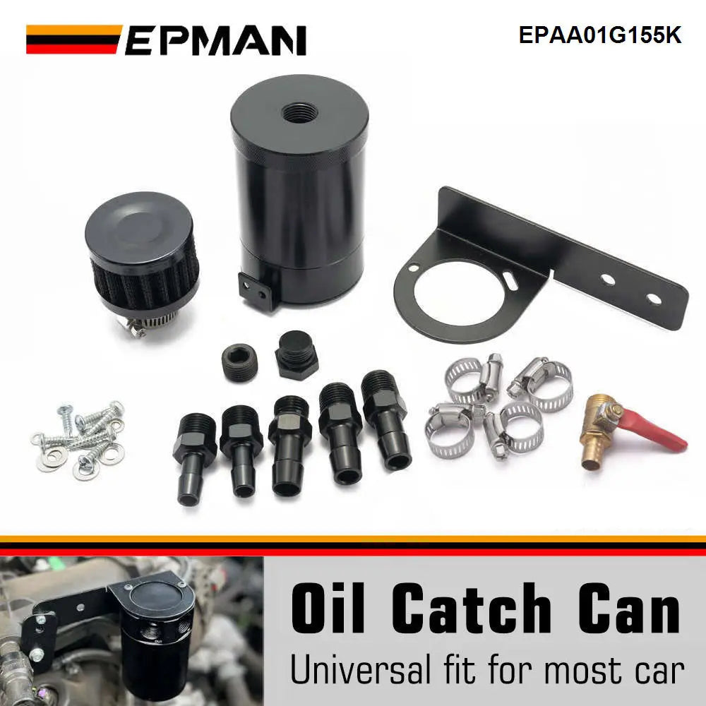 EPMAN Baffled Oil Catch Can 350ml Aluminum 2 Port Tank with Drain Valve