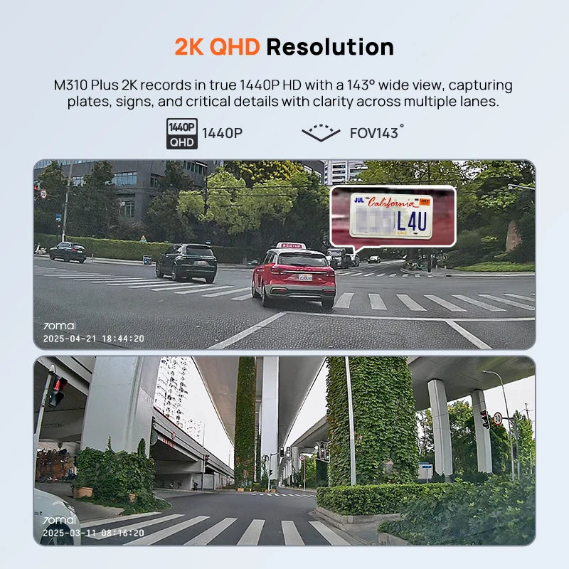 70mai M310 Plus 2K 1440P Dash Cam with F1.55 Aperture, Super Night Vision