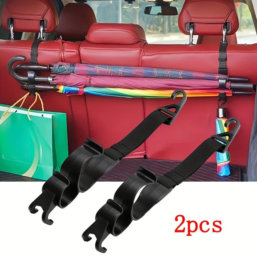 2Pcs Car Seat Hooks Universal No Drill Umbrella Bag Hanger Interior Organizer