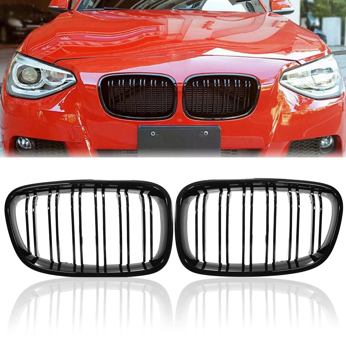 Gloss Black Double Slat Kidney Grille for BMW 1 Series F20 F21 2011–2014