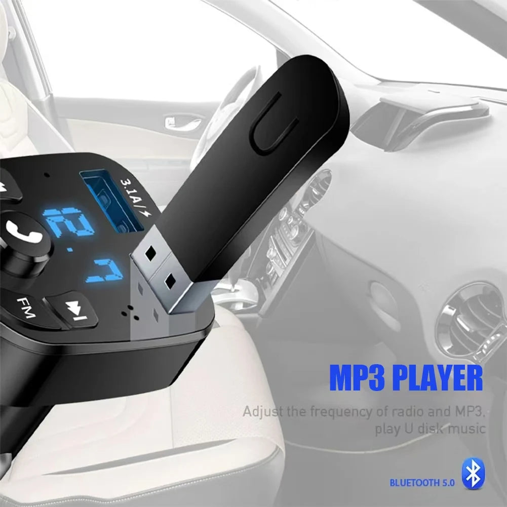 Bluetooth 5.0 FM Transmitter Car Kit MP3 Player Handsfree 2 USB Fast Charger