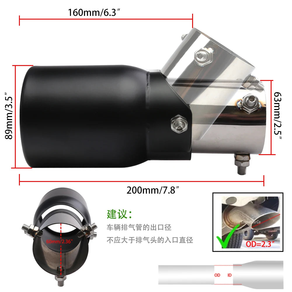 Universal Adjustable Stainless Steel Exhaust Tip 63mm Inlet / 89mm 3.5"